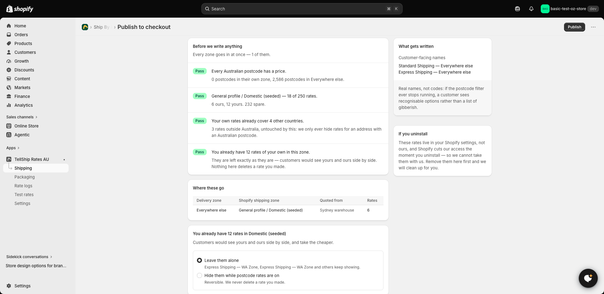 Publish to checkout: the checks that run and what gets written where