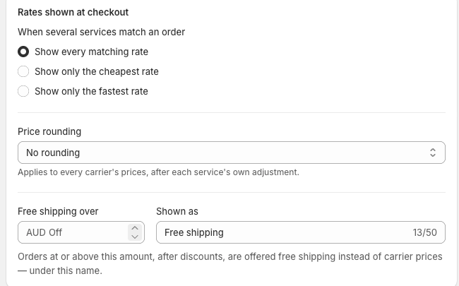 Price rounding on the Shipping screen, under Rates shown at checkout